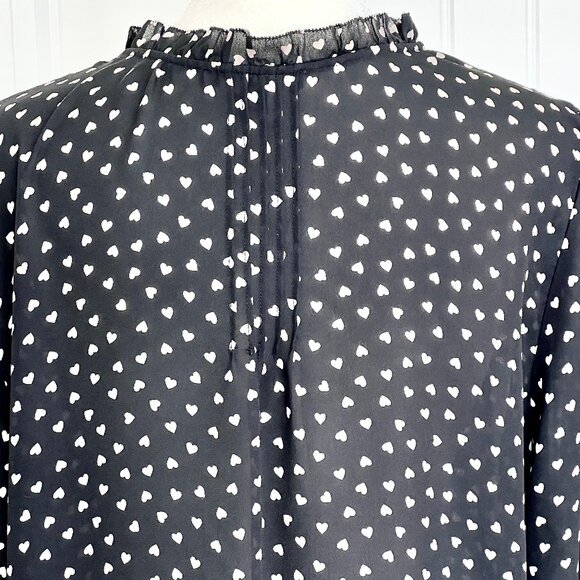 Adrianna Papell Long Sleeve Pintuck Ruffle Button Front Heart Print Blouse Sz L - Picture 11 of 13
